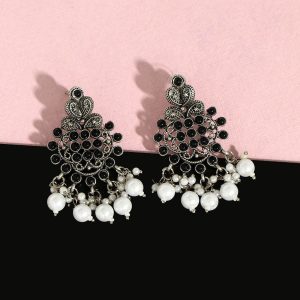 Black Color Oxidised Earrings-0