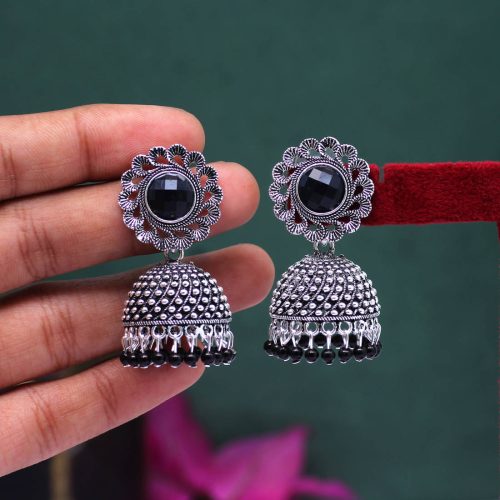 Black Color Oxidised Mint Meena Earrings