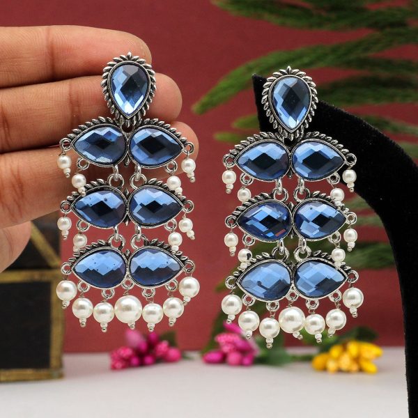 Blue Color Antique Earrings-3371