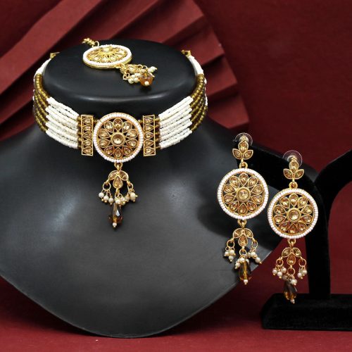 Gold Color Choker Meenakari Necklace Set