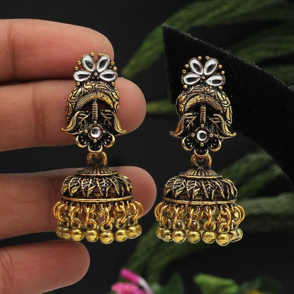 Gold Color Oxidised Earrings-3415