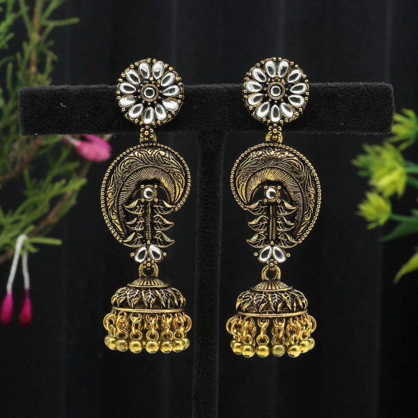 Gold Color Oxidised Earrings-3427