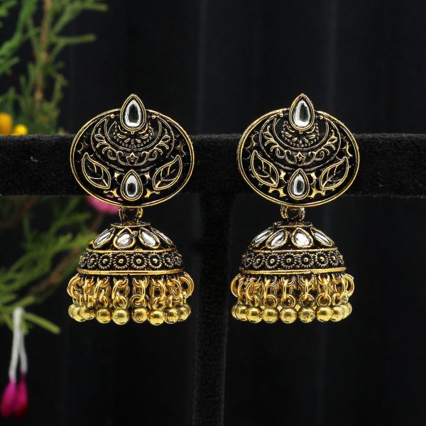 Gold Color Oxidised Earrings-3429