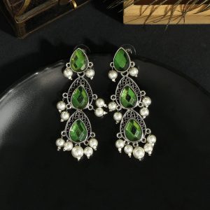 Green Color Antique Earrings-0