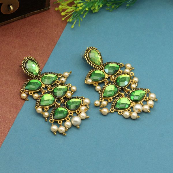 Green Color Antique Earrings-0