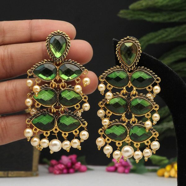 Green Color Antique Earrings-3391