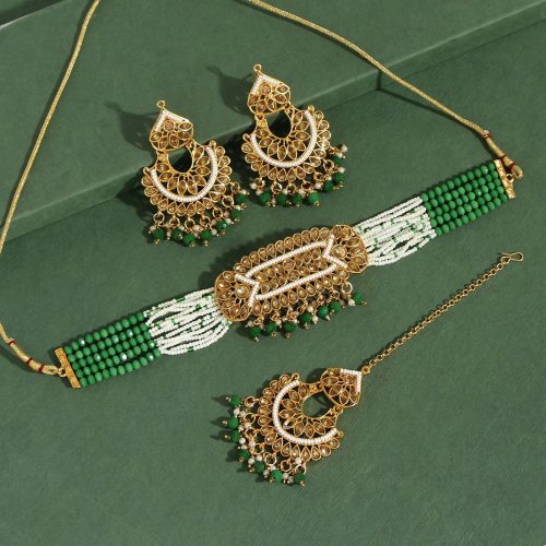 Green Color Choker Antique Necklace Set