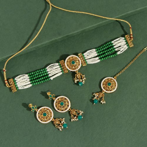 Green Color Choker Meenakari Necklace Set