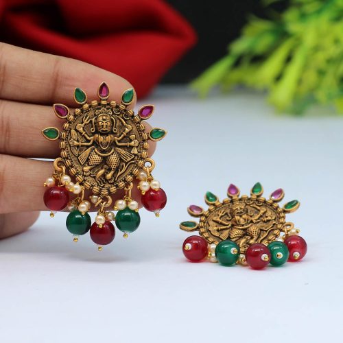 Maroon & Green Color Antique Earrings