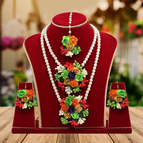 Multi Color Synthetic Rose Floral Necklace Set