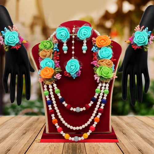 Multi Color Synthetic Rose Floral Necklace Set