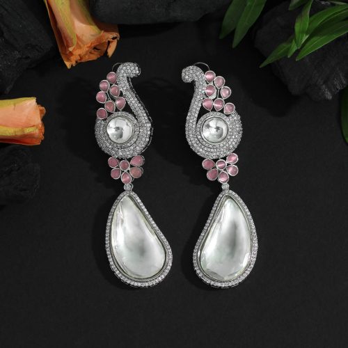 Pink Color American Diamond Earrings