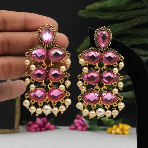 Pink Color Antique Earrings-0