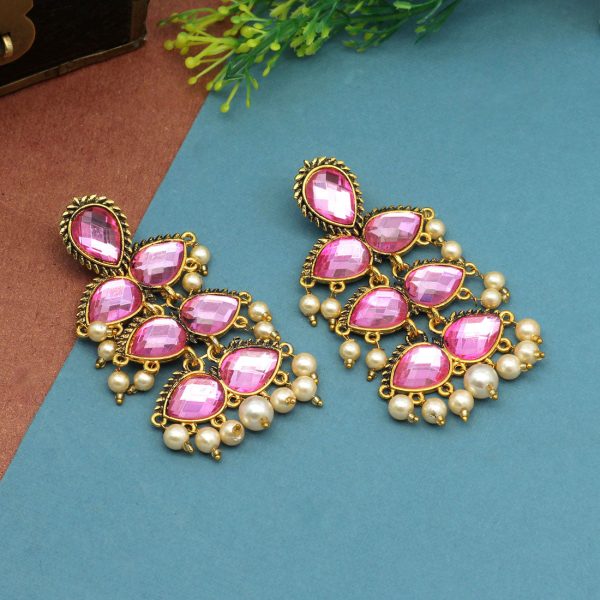 Pink Color Antique Earrings-3393