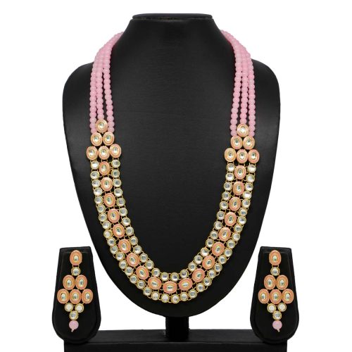 Pink Color Kundan Necklace Set