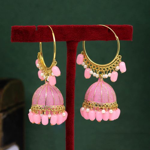 Pink Color Mint Meena Earrings