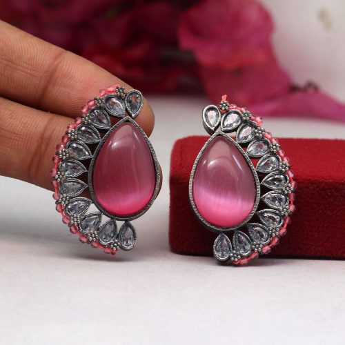 Pink Color Premium Oxidised Earrings