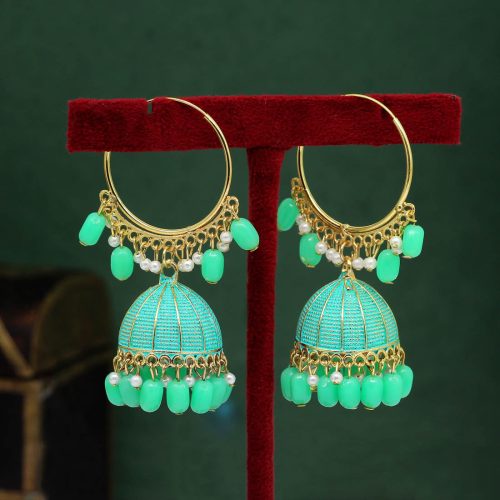 Rama Green Color Mint Meena Earrings