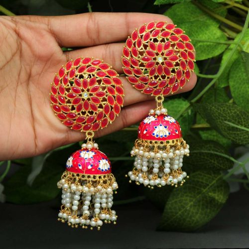 Rani Color Glass Stone Meenakari Earrings