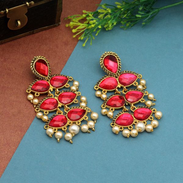Red Color Antique Earrings-3389