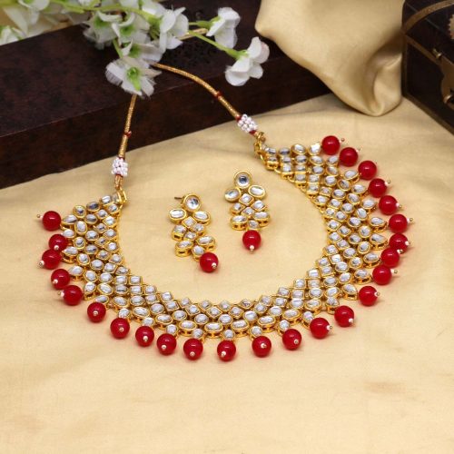 Red Color Kundan Necklace Set