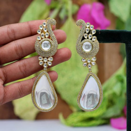 White Color American Diamond Earrings