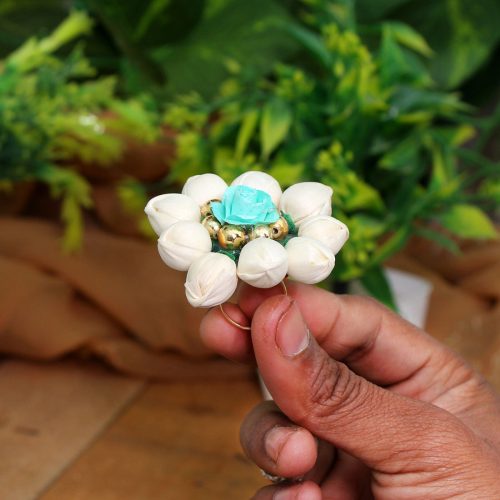 White & Firozi Color Floral Rings