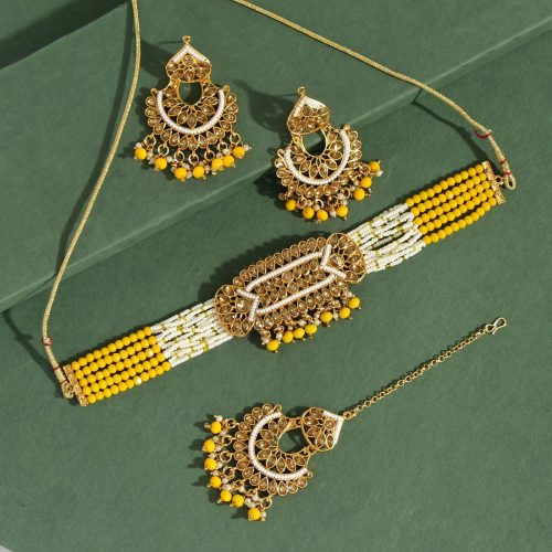 Yellow Color Choker Antique Necklace Set