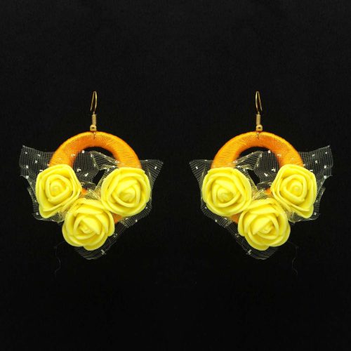 Yellow Color Thread Floral Earrings